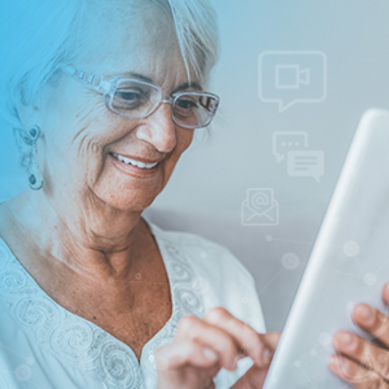 A woman using a tablet that is managed and secured by SOTI ONE Platform