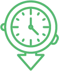 Icon of a clock with an arrow pointing down, signifying downtime